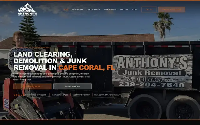 Anthony's Junk Removal website homepage