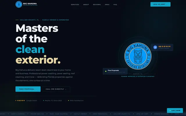 Big Kahuna Exterior Detailing website concept homepage