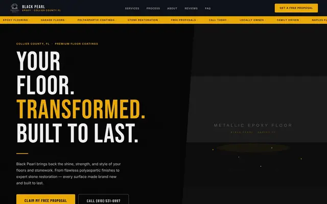 Black Pearl Epoxy website concept homepage