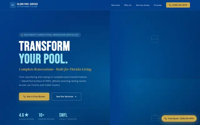 Island Pool Surfaces website concept homepage