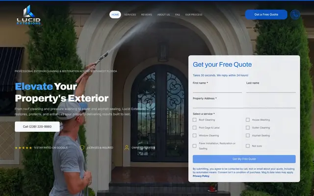 Lucid Exteriors website homepage