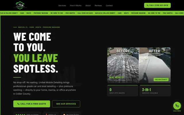 United Mobile Detailing website concept homepage